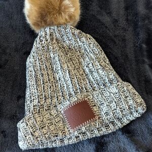 Love Your Melon Knit Beanie with Pom - Brown and Cream